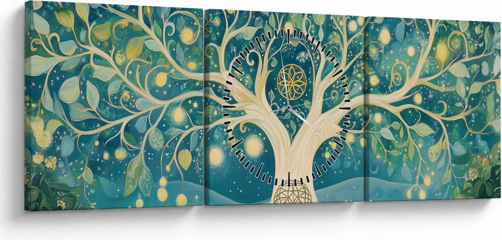 Kép – Mágikus fa spirálokkal (órával) (90x30 cm)