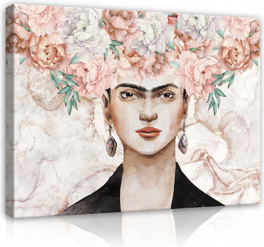 Vászonkép Nő Virágok Arc Frida Kahlo Modern Hálószoba Nappali 100x70