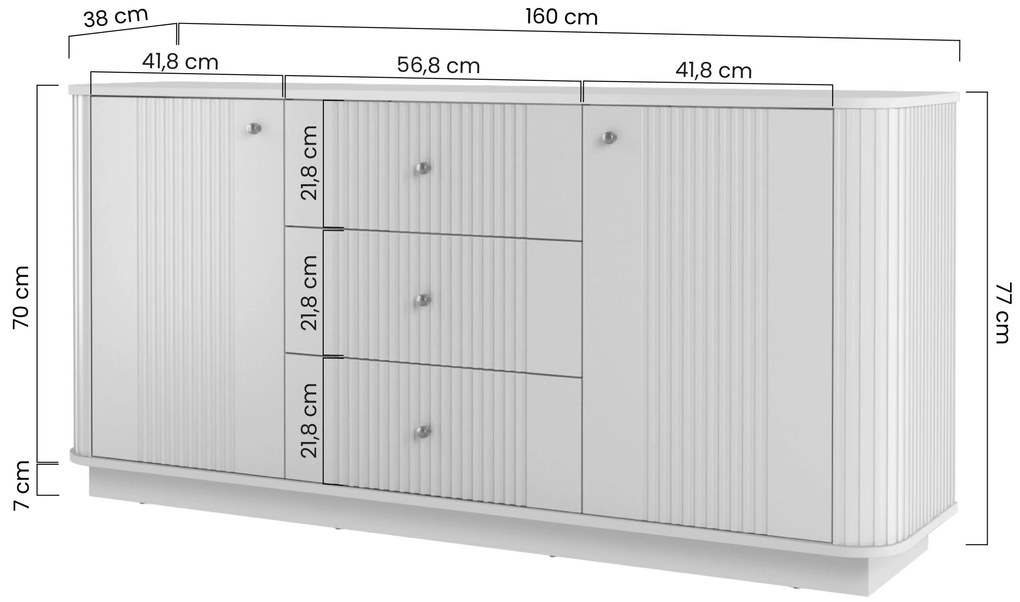 Vesper fiókos komód 160 cm - kasmír / dió / fekete fogantyúk