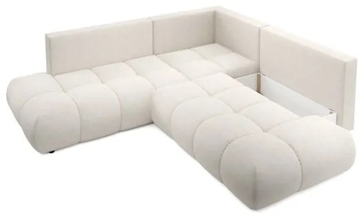 ALMADA kihúzható jobb oldali L alakú kárpitozott sarokkanapé tárolóval, bézs