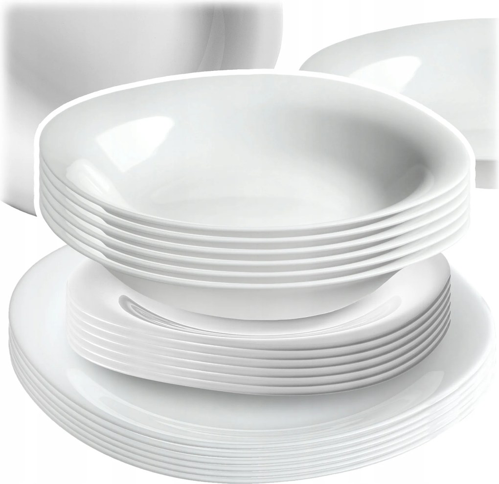 Étkezőgarnitúra 6 Személyes Tányér Szett Üveg Étkészlet Fehér 18 db-os