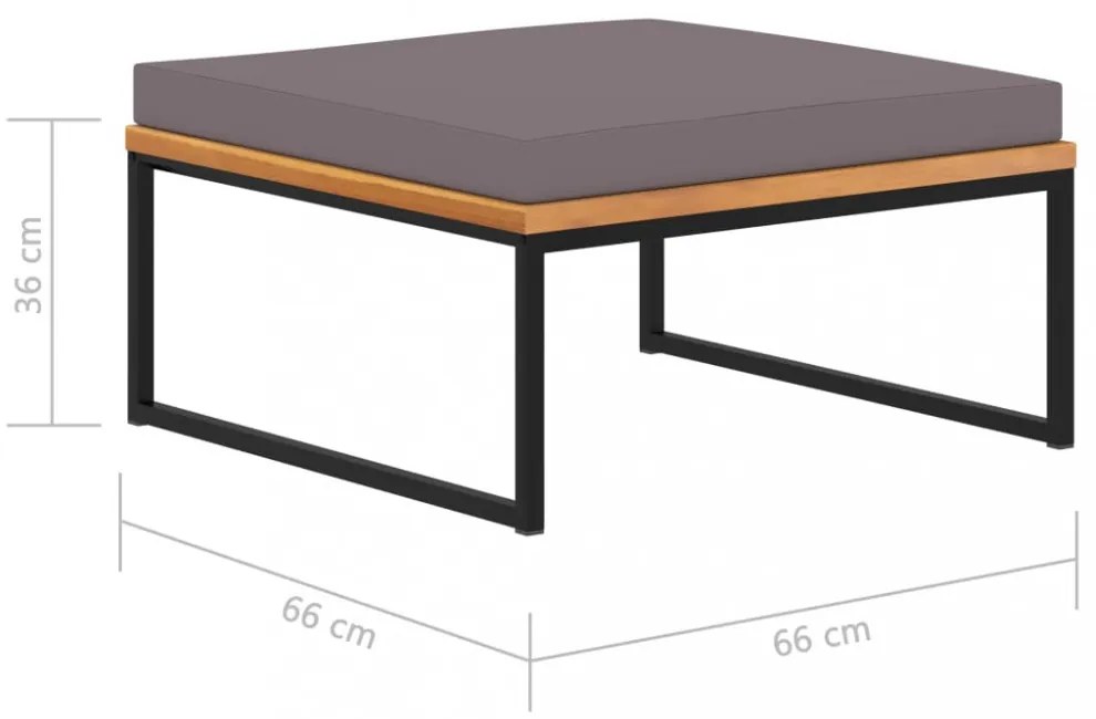 sötétszürke tömör akácfa lábtartó párnával 66 x 66 x 36 cm