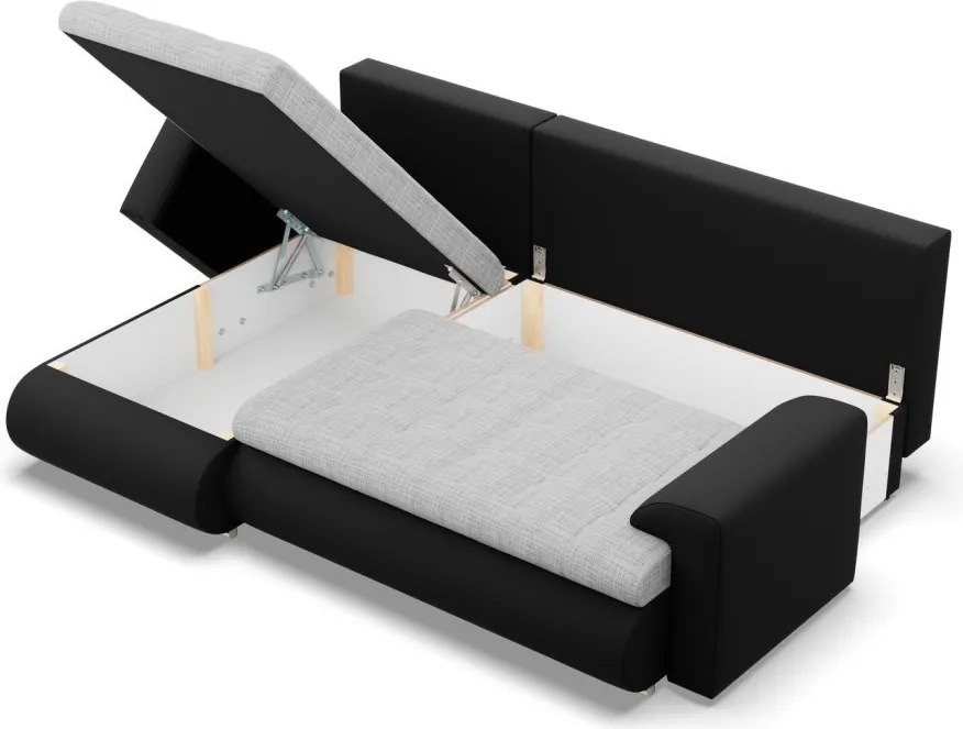 Tokio sarokkanapé, 2 ágyneműtartóval, fonott + műbőr, baloldali, szürke - fekete