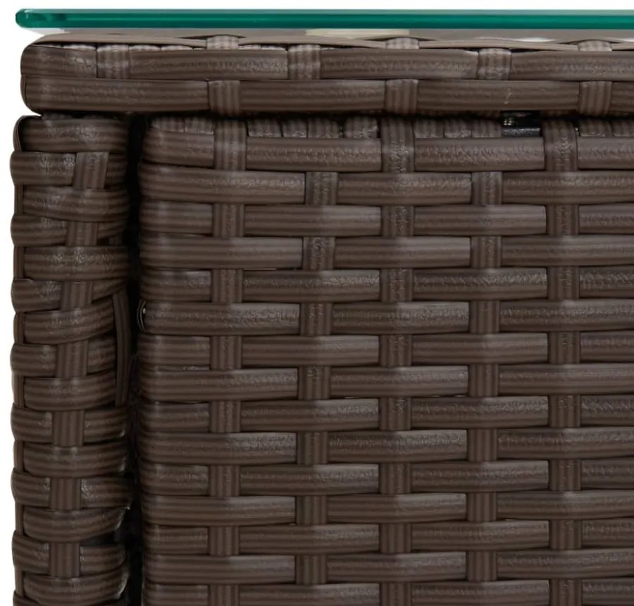 barna polyrattan és edzett üveg kisasztal 53 x 37 x 48 cm