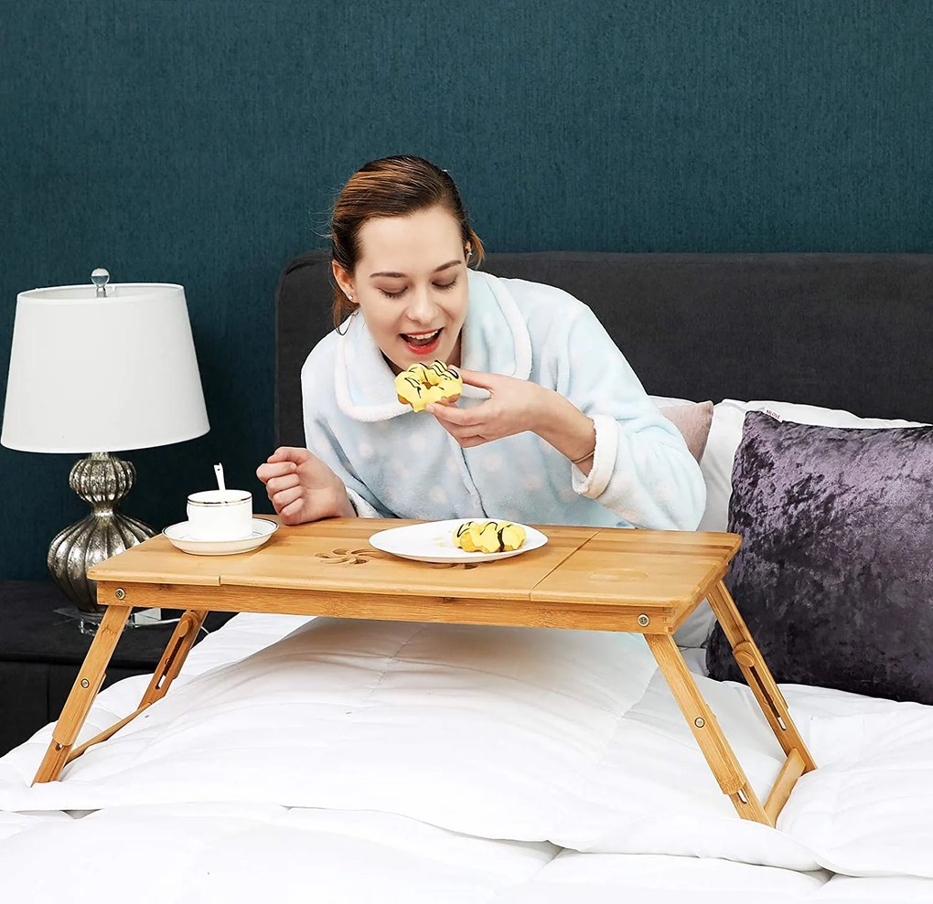 Bambusz laptop asztal, összecsukható reggeliző tálca
