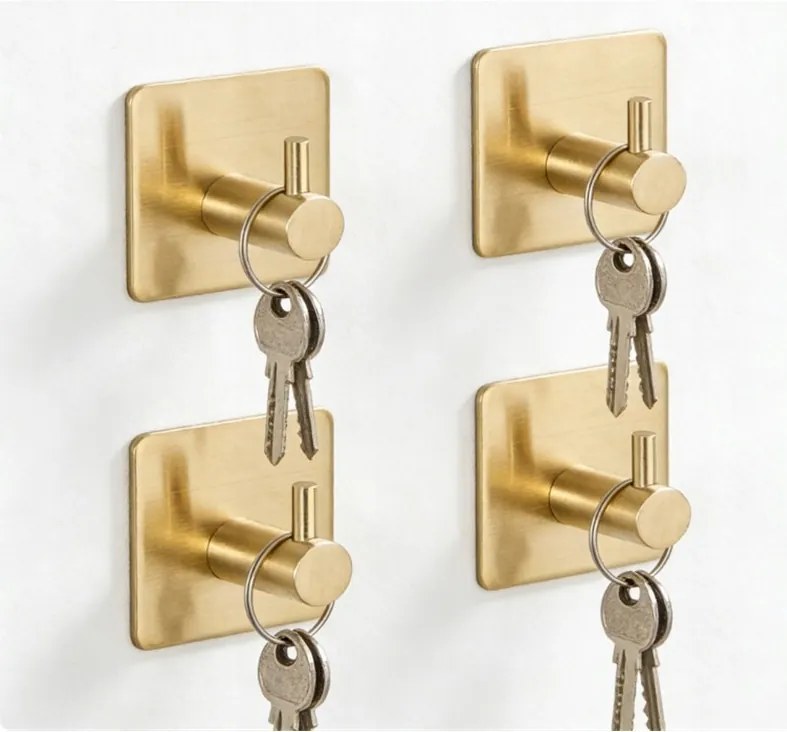 Arany fürdőszobai akasztó – 4x öntapadós 3M, vízálló