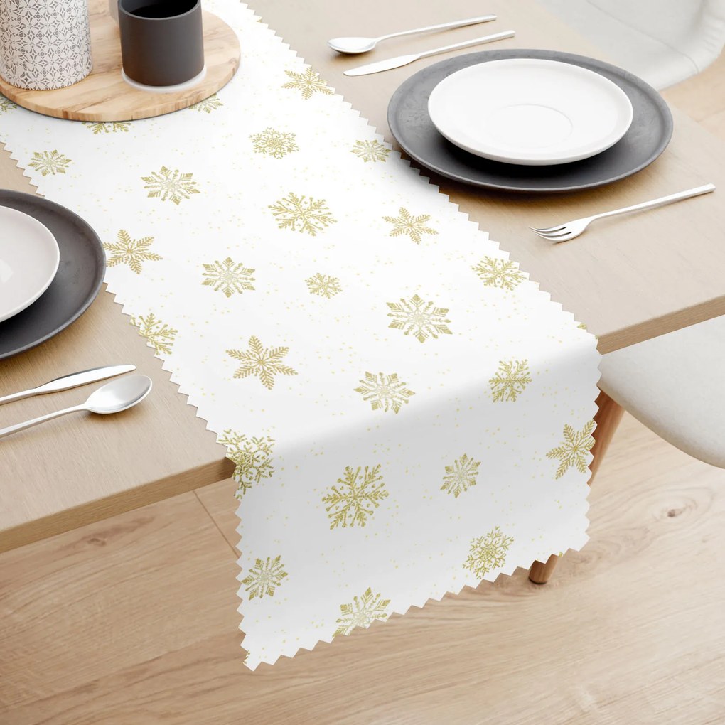 Goldea viaszosvászon asztali futó - arany hópelyhek 35x180 cm