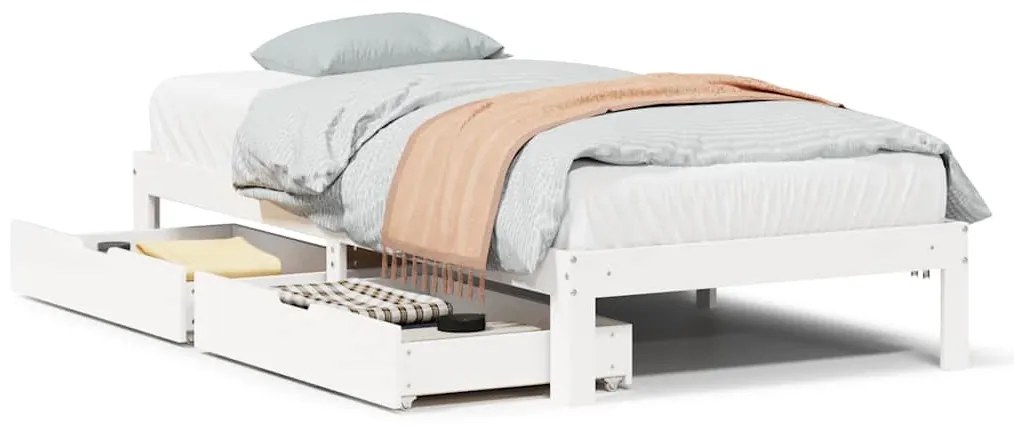 vidaXL fehér tömör fenyőfa ágykeret fiókokkal 90 x 190 cm