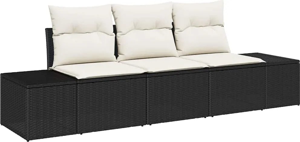 vidaXL Kerti Kanapé Szett tárolóval 3 pcs Fekete és Krém polirattan