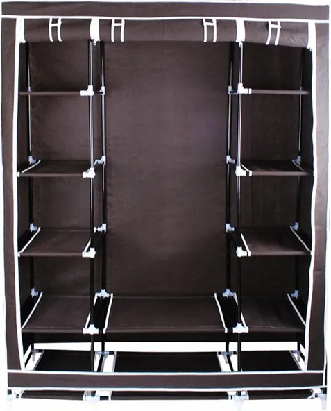 Dupla ruhatároló szekrény polcokkal, barna