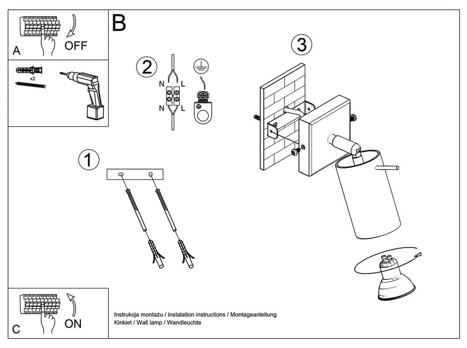 Etna ezüstszínű falilámpa - Sollux