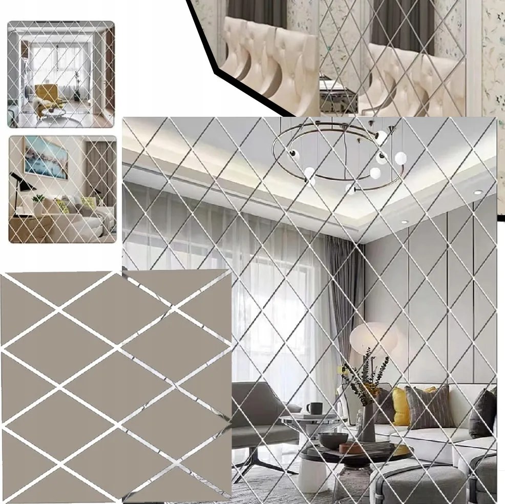 17 Öntapadós Falmatrica Tükörrel, rombusz mintás,3D, Vízálló 50X50CM