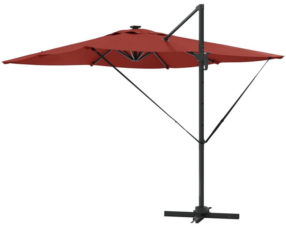 Roma Cantilever Napernyő LED lámpákkal, terrakotta - 286 x 285 x 270 cm, alumínium.