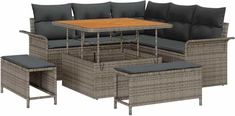 vidaXL Kerti Kanapé Szett párnával 8 pcs Szürke polirattan