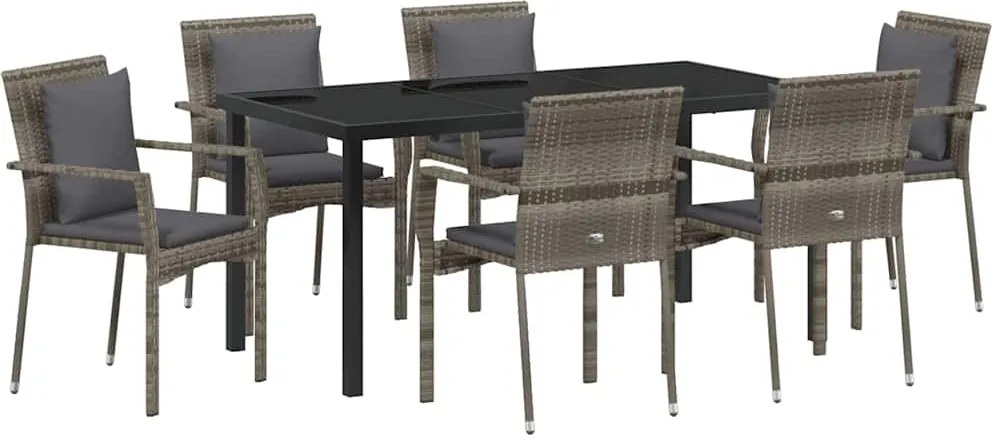 vidaXL Kert étkező szett párnával 7 pcs Szürke polirattan