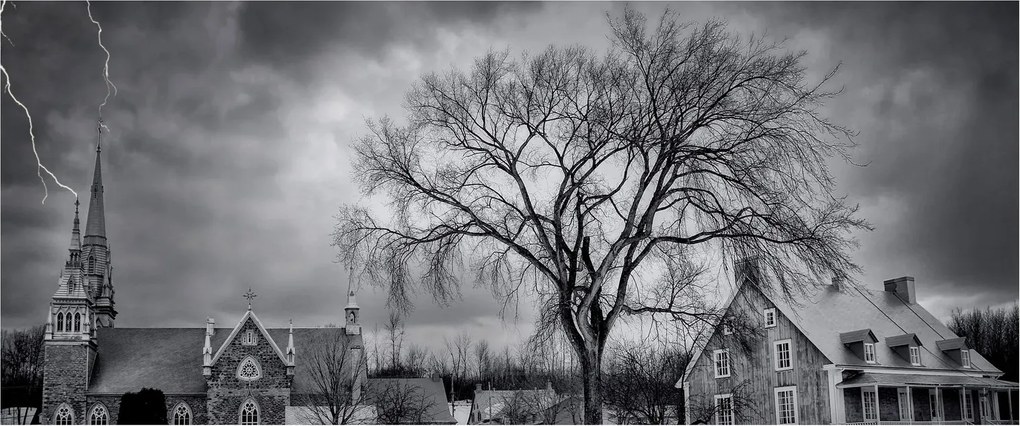Fekete fehér falu képe (120x50 cm)