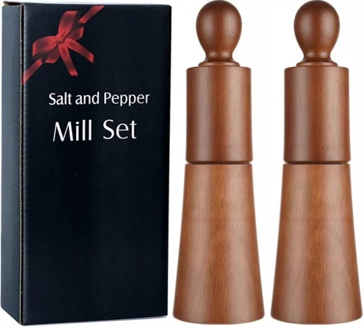 Fából készült kézi só- és borsdarálók 2 db friss őrlés