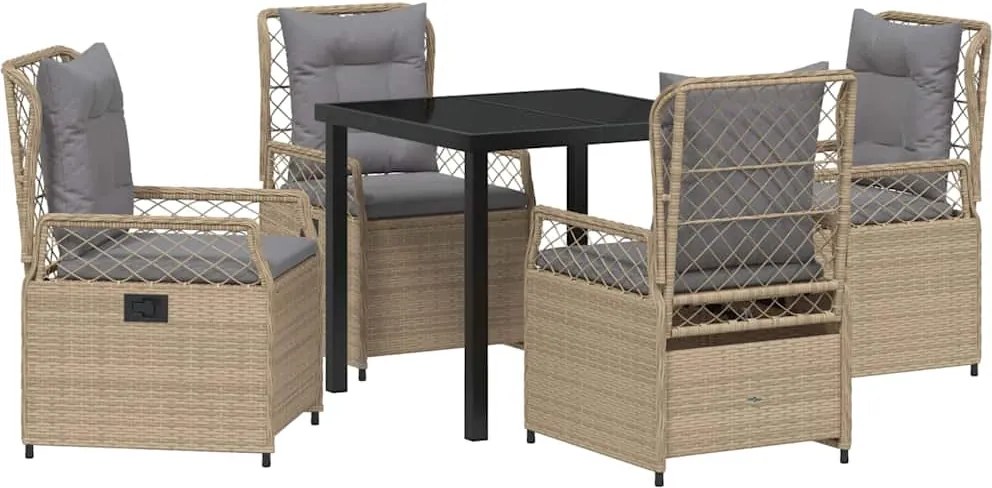 vidaXL Kert étkező szett 5 pcs Beige és Világosszürke polirattan