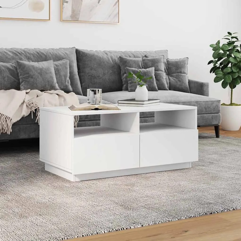 Fehér dohányzóasztal LED-lámpákkal 90x49x40 cm