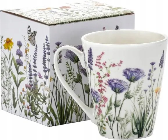 Porcelán bögre 330 ml gyógynövény bögre virágok díszített tökéletes ajándék