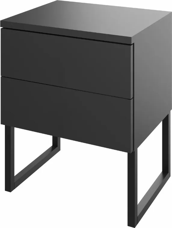 Éjjeliszekrény két fiókkal, lábakkal, click-on, fekete,szélesség 50 cm