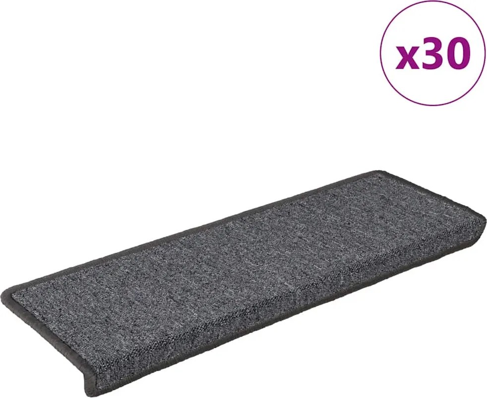 vidaXL 30 db sötétszürke lépcsőszőnyeg, téglalap alakú széllel, 65 x 21 x 4 cm