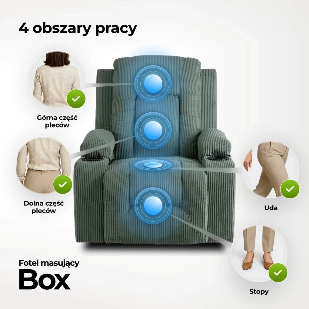 BOX zöld bordázott szövet dönthető masszázsfotel