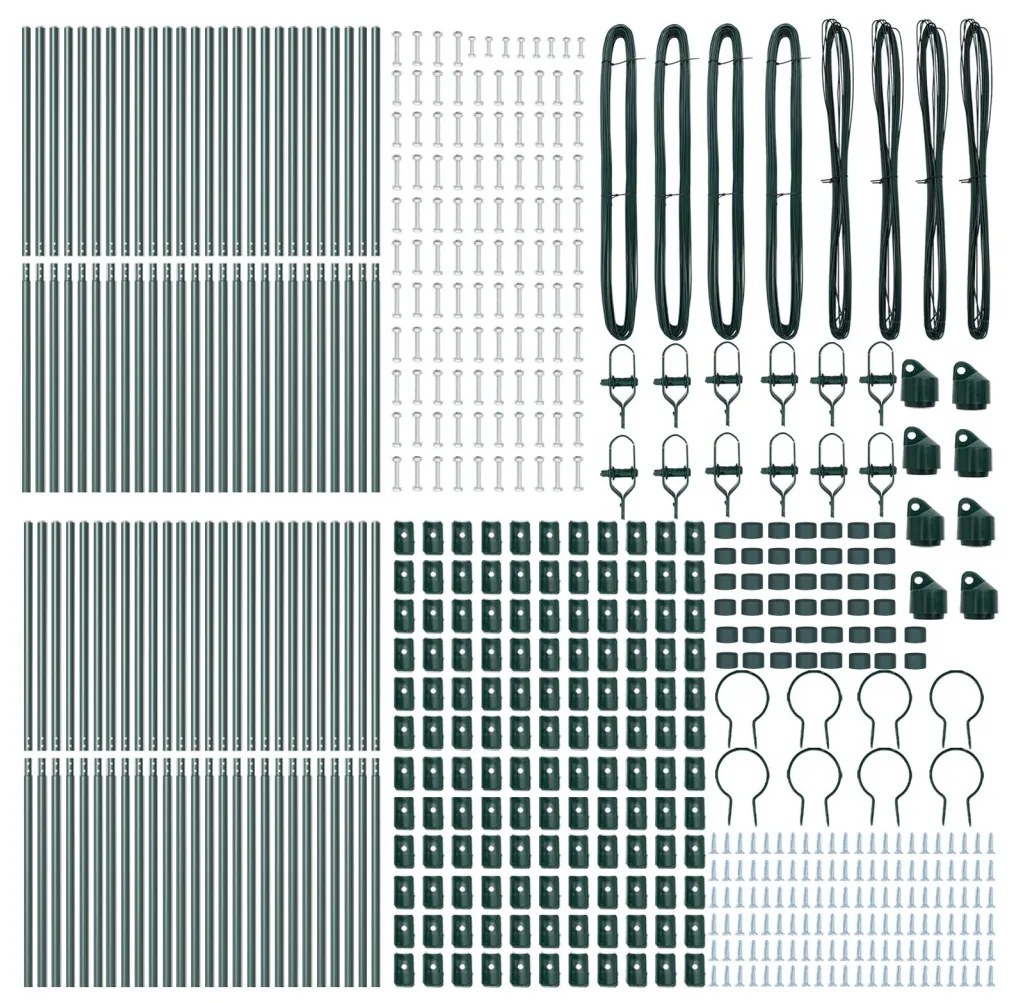 Kerítésoszlopok 52 db Zöld Ø32 mm 200 cm Horganyzott Acél