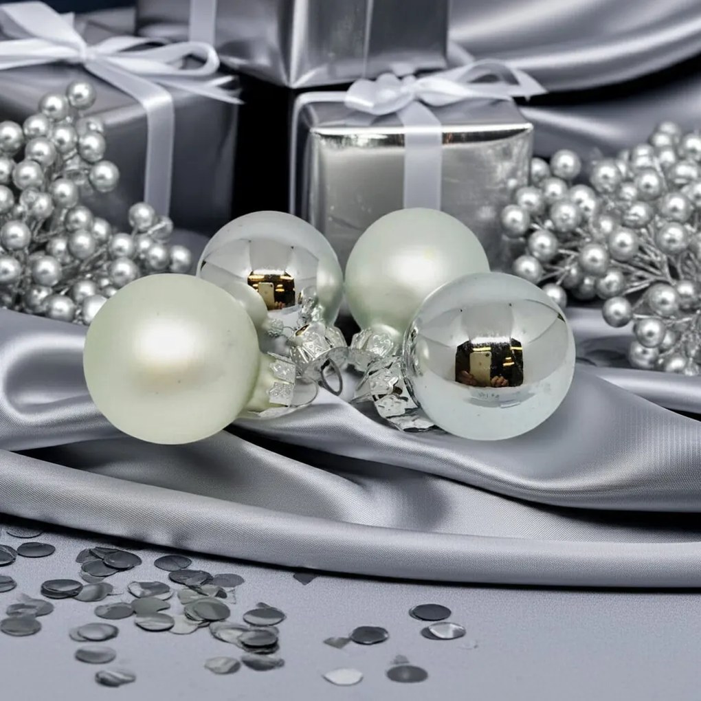 Ezüstszínű üveg karácsonyi gömb szett 16*3cm