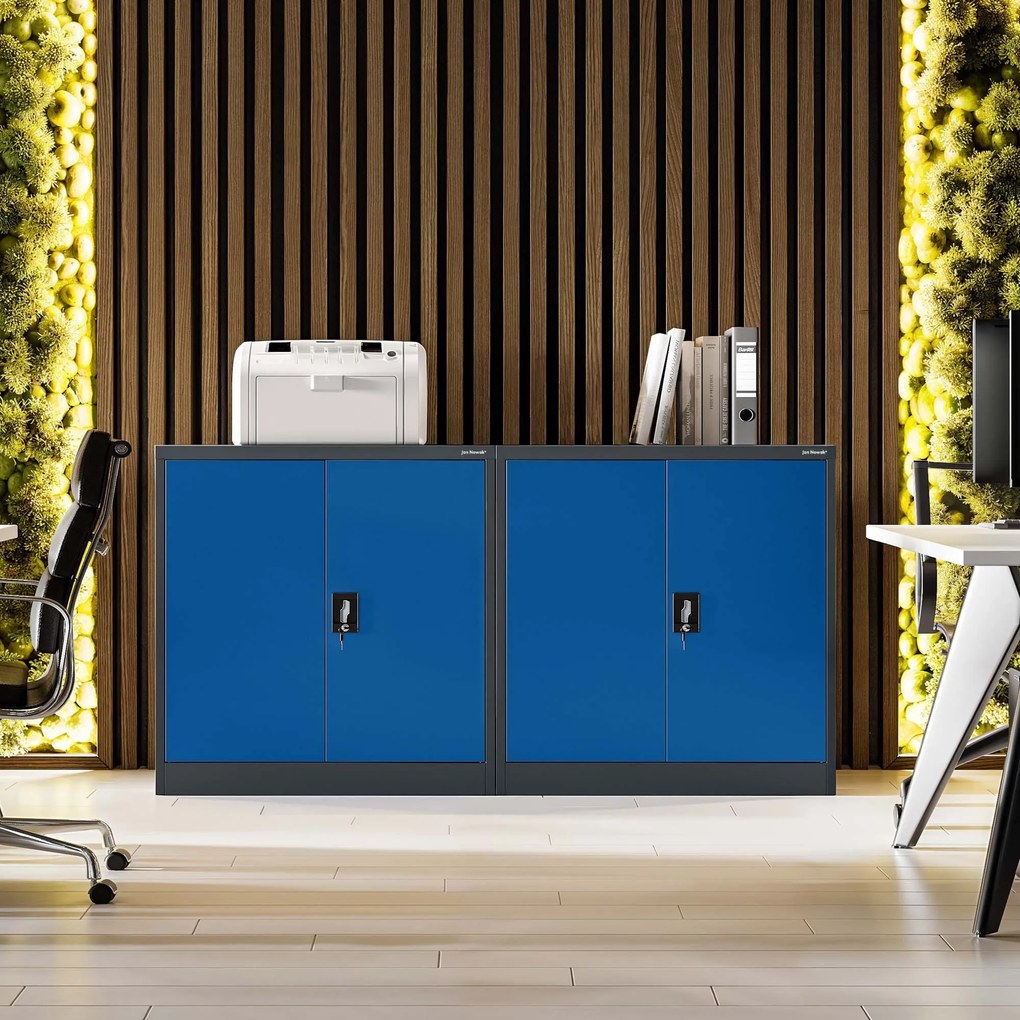 Alacsony fém irattartó szekrény BEATA, 900 x 930 x 400 mm, antracit-kék