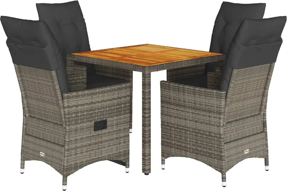 vidaXL 5 részes szürke polyrattan kerti étkezőgarnitúra párnával