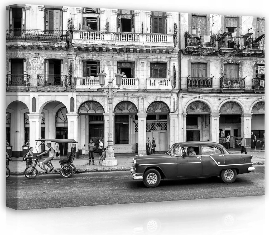 Vászonkép 70x50 Havanna Kuba óváros retro autó építészet nosztalgia