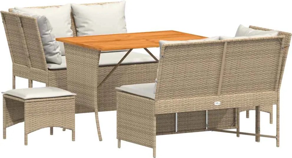 vidaXL 5 részes bézs polyrattan kerti ülőgarnitúra párnákkal