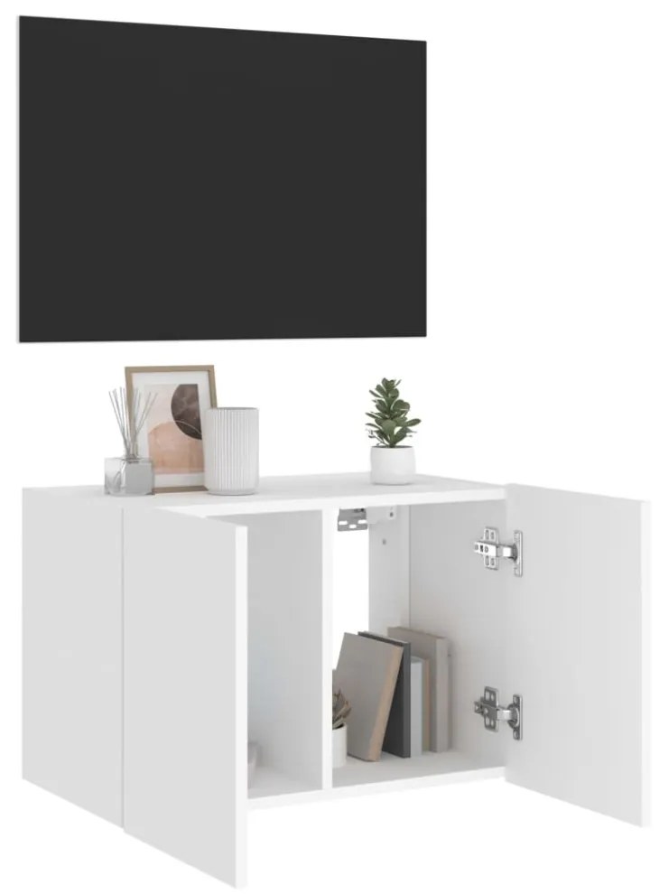 fehér falra szerelhető TV-szekrény LED-lámpákkal 60x35x41 cm