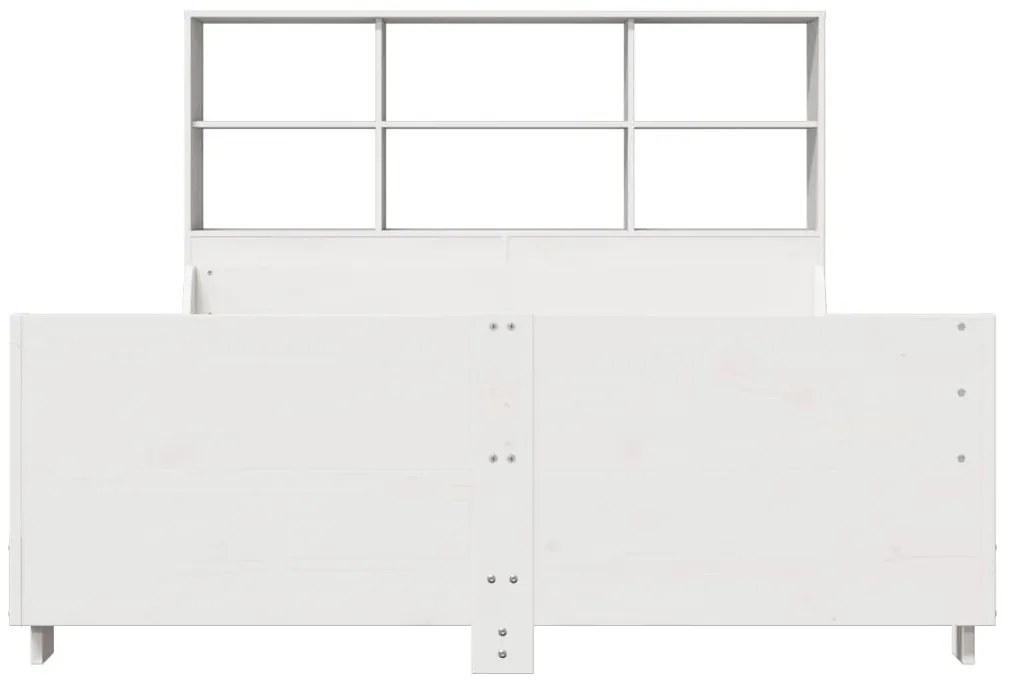 fehér tömör fa könyvespolcos ágy matrac nélkül 140 x 190 cm