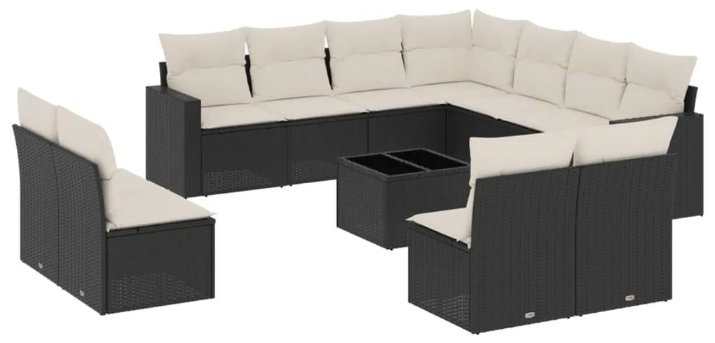 12 részes fekete polyrattan kerti ülőgarnitúra párnákkal