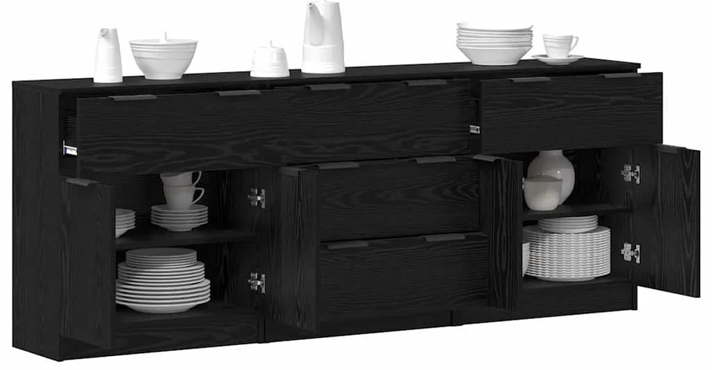 Széf fiókkal 3 pcs Musta tammi 60 x 30 x 70 cm Faanyag