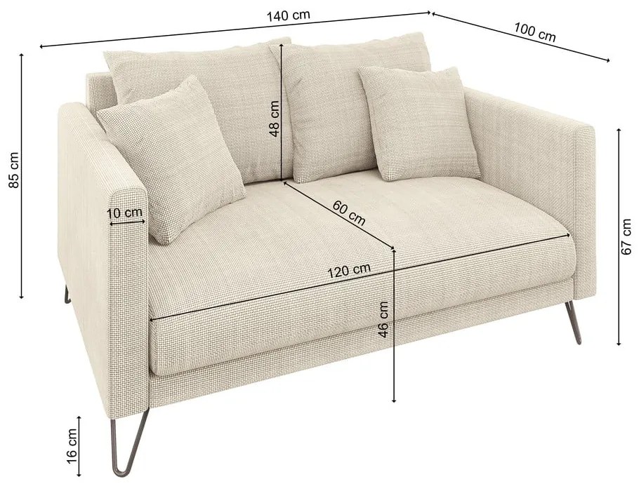 Krémszínű zsenília kanapé 140 cm Freya – Ropez