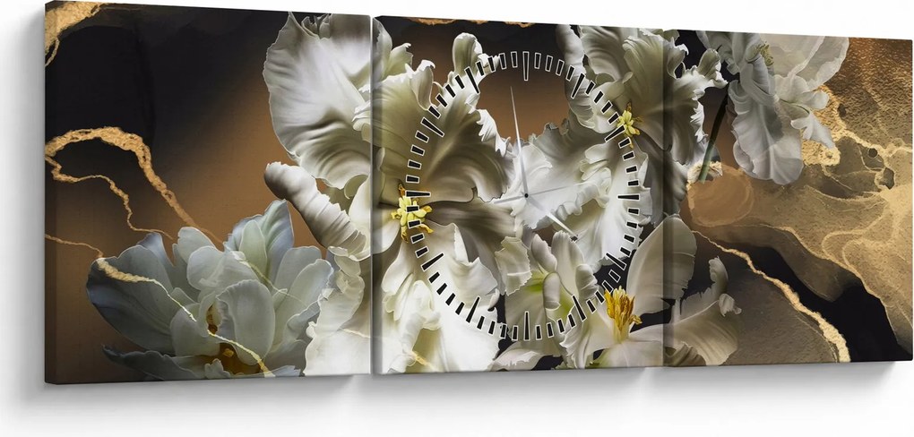 Kép - Orchidea virágok márvány háttérrel (órával) (90x30 cm)