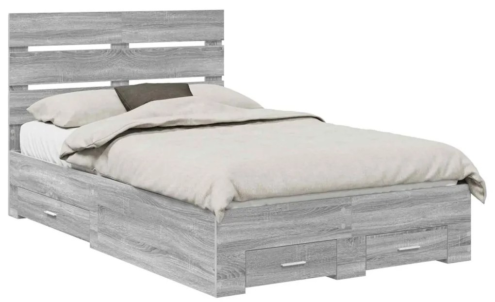 vidaXL Ágykeret fiókkal fejtámlával Szürke Sonoma 135 x 190 cm Faanyag