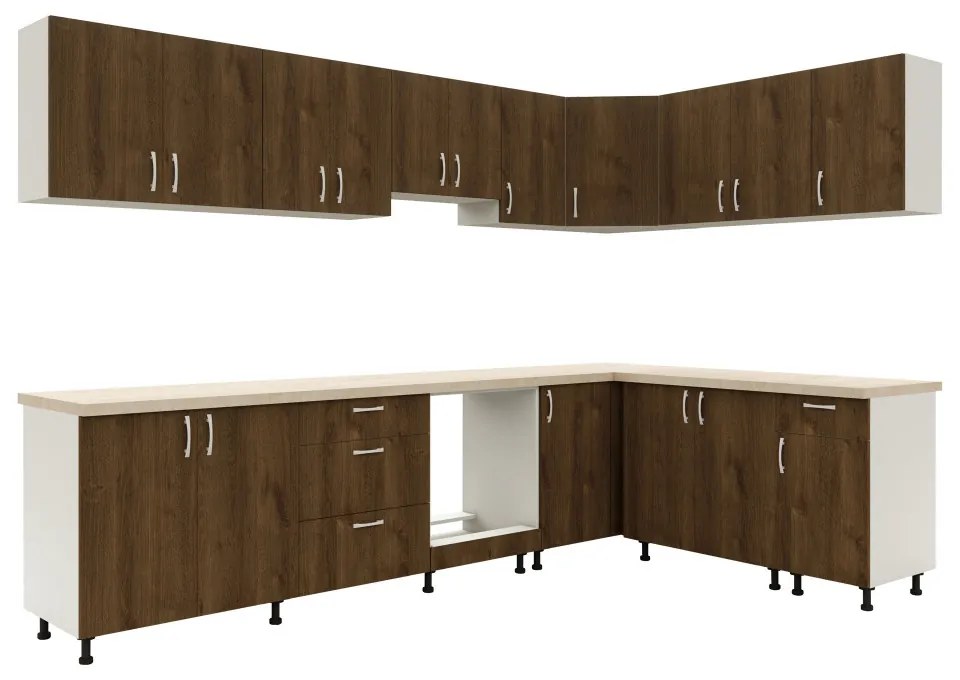 Benita 3 fiókos Alsó konyhaszekrény Bronz Tölgy-Fehér 60x50x80 cm N