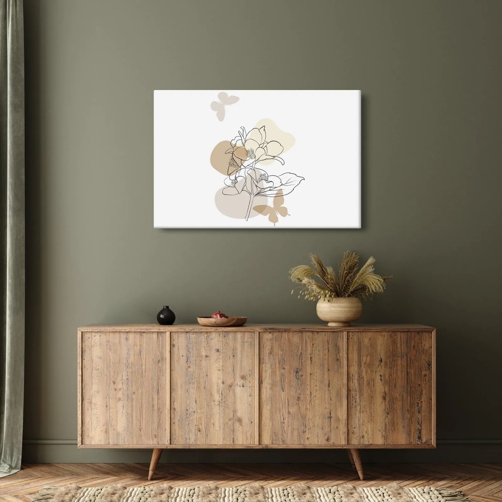 Kép - Bézs virágok pillangóval N⁰1 (90x60 cm)