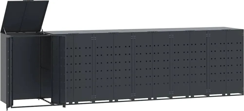 vidaXL antracit acél kerekes tároló 6 szemeteskukához 414x79x117 cm