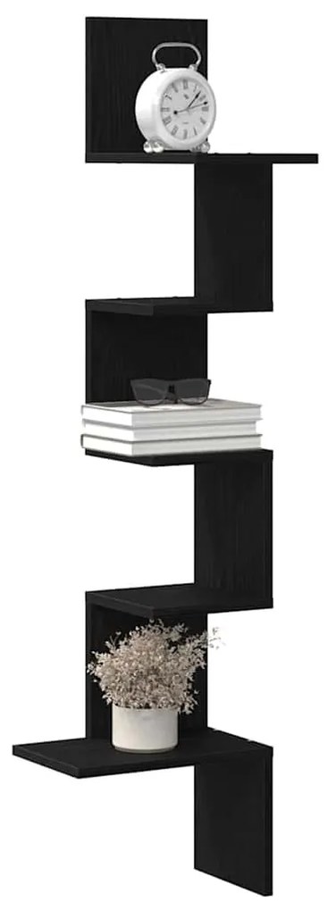 fekete forgácslap fali sarokpolc 32x32x127,5 cm