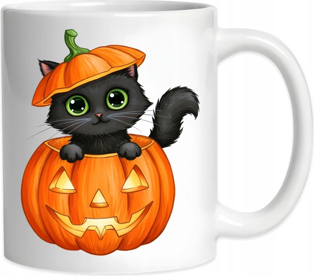 Halloween Bögre Kerámia Fekete Macska Sütőtökben 330ml