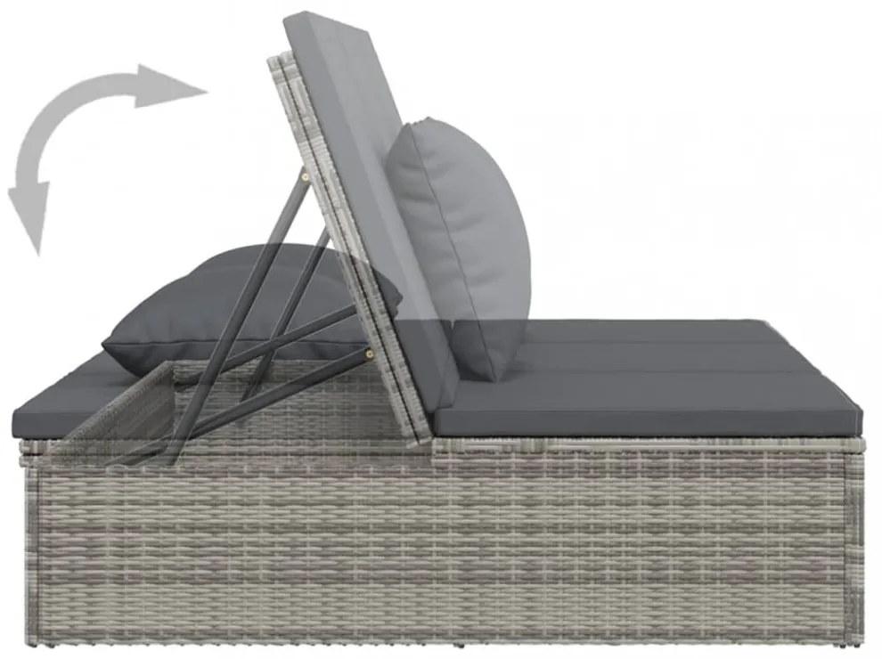 sötétszürke polyrattan átalakítható napozóágy párnákkal