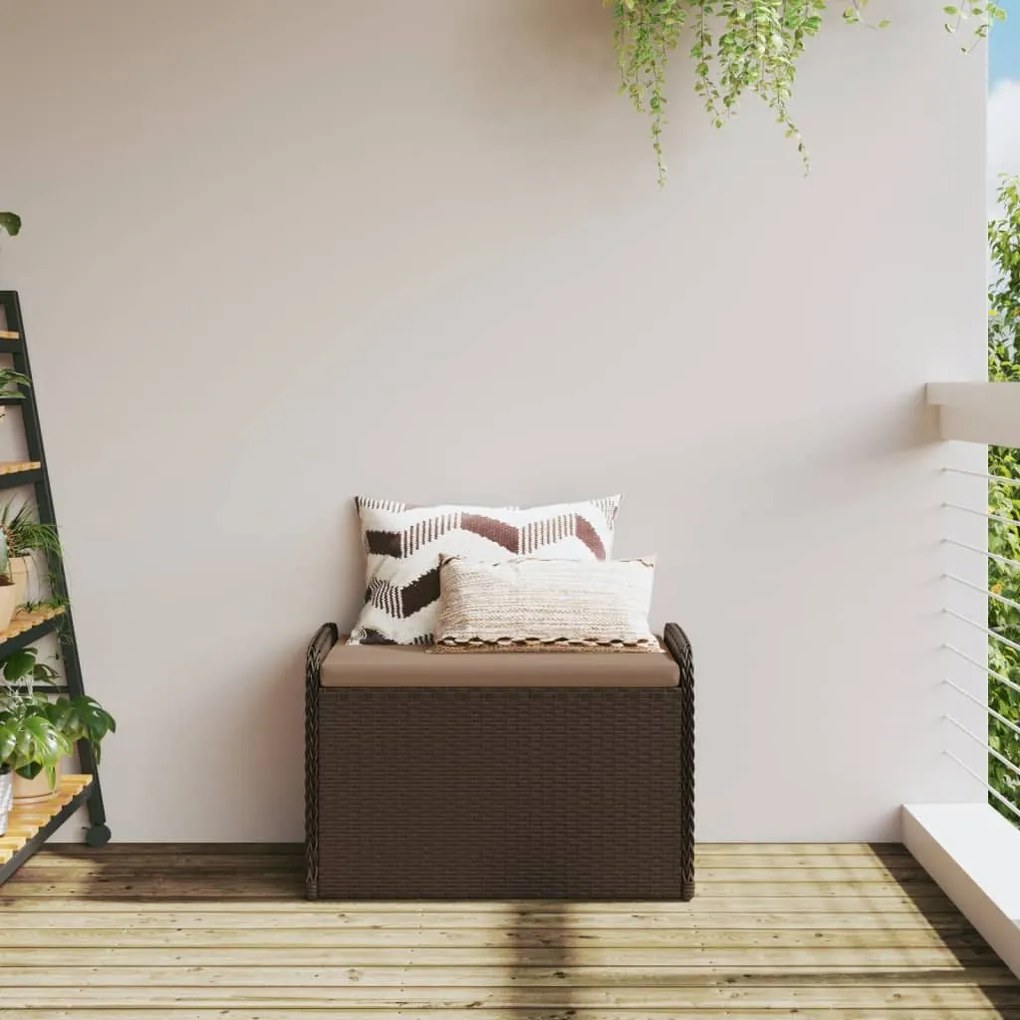 Barna polyrattan tárolópad párnával 80 x 51 x 52 cm