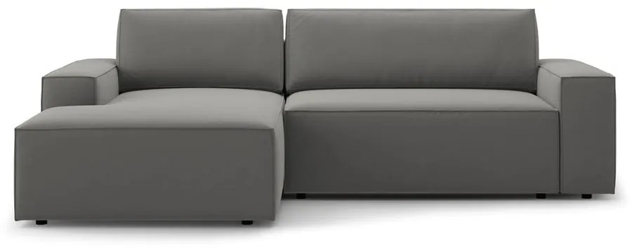 Világosszürke bársony kinyitható-tárolóhelyes sarokkanapé (bal oldali-heverő résszel) Jodie – Micadoni