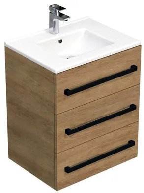 Fürdőszobaszekrény fekete fogantyúval és mosdókagylóval SAT Cube Way 60x76,5x46 cm tölgy Hickory matt CUBE46C603DHMOD