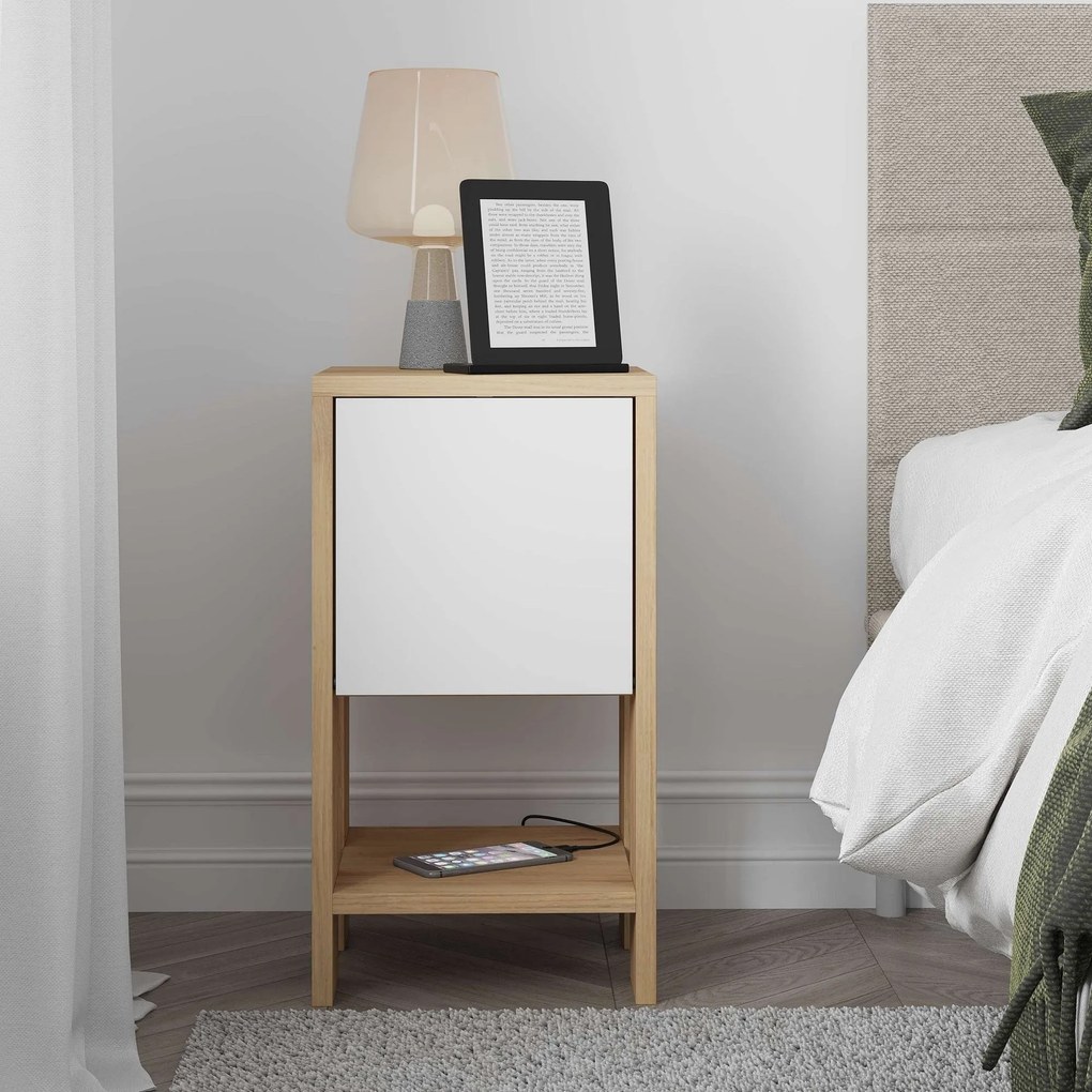 Éjjeliszekrény Ema - Sapphire Oak, White